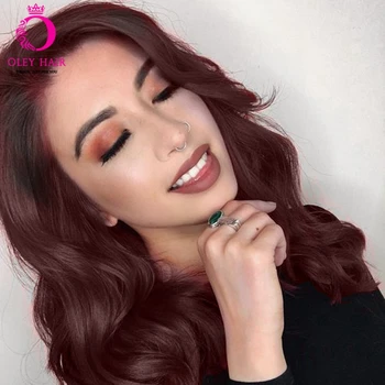 

OLEY Hair Wavy Bug Red Wig Freepart Synthetic Lace Front Wig Heat Resistant Fast Shipping Cosplay Wigs For Black Women