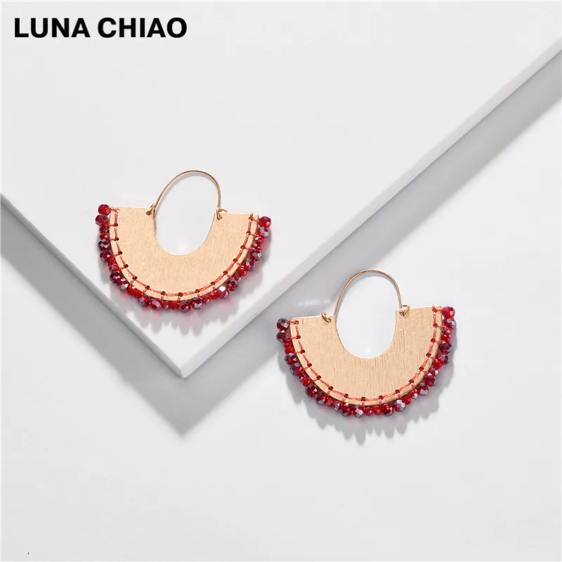 LUNA CHIAO модные ювелирные изделия для женщин веер бахромой серьги-кольца из металла стеклянные бусы плетеные Boho массивные серьги - Окраска металла: Red