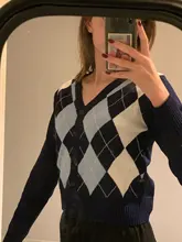 Suéter Vintage de manga larga con cuello en V para mujer, cárdigan corto de punto para otoño e invierno, estilo inglés, 2020