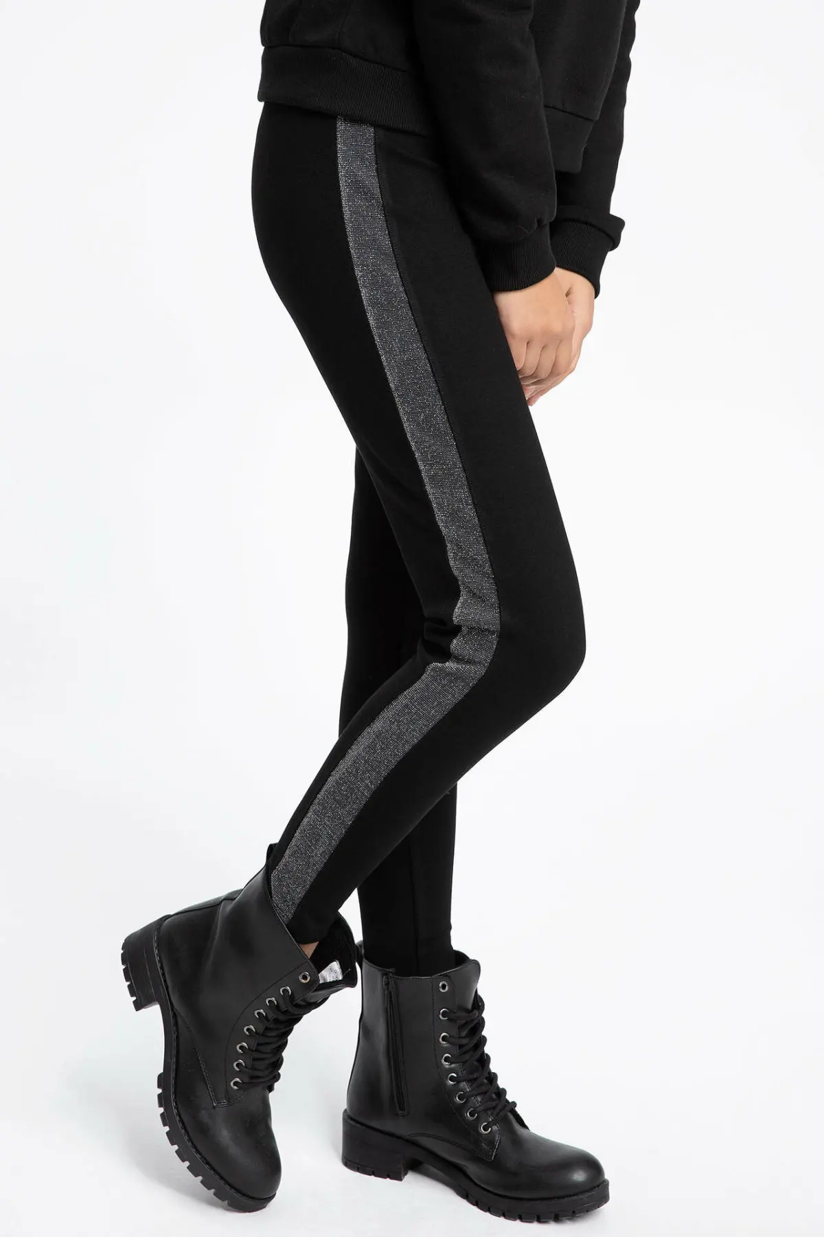 

Defact mujer negro Leggings Pantalones mujer Casual plata rayas flacas Leggings Mujer elástico Bottoms-K7817AZ18WN