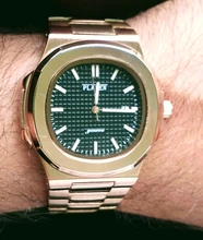 PLADEN-Reloj de pulsera de cuarzo para hombre, de negocios, de lujo, a la moda, correa de acero inoxidable, azul degradado, reloj calendario a prueba de agua