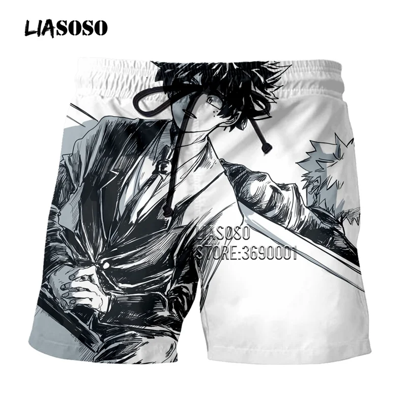 LIASOSO, шорты с 3D принтом, аниме, Boku, No Hero Academy, повседневные летние шорты, пляжные шорты, мужские спортивные штаны в стиле хип-хоп, G3138