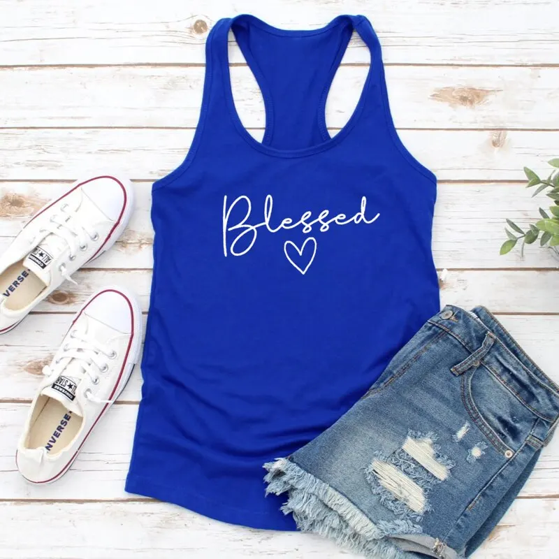 Жилет Blessed Heart Tank Tops Женская рубашка на бретельках, христианская Пасхальная благодарная майка Повседневная летняя без рукавов, для тренажерного зала топы Спортивные