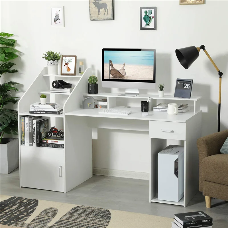 Modern Table Desk Computer Desk Laptop Office Desk Home w/Drawer Storage Shelf 