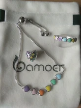 Anillos de dedo de corazón y arco iris para mujer, de bambú, plata de ley 925 auténtica, sortija de compromiso de boda, joyería