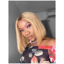 Pelucas de cabello humano con encaje Frontal para mujer, 1B/27 Bob corto, 180%, brasileño, 13x4, ombré, Bob, Remy, 4x4, cierre de encaje