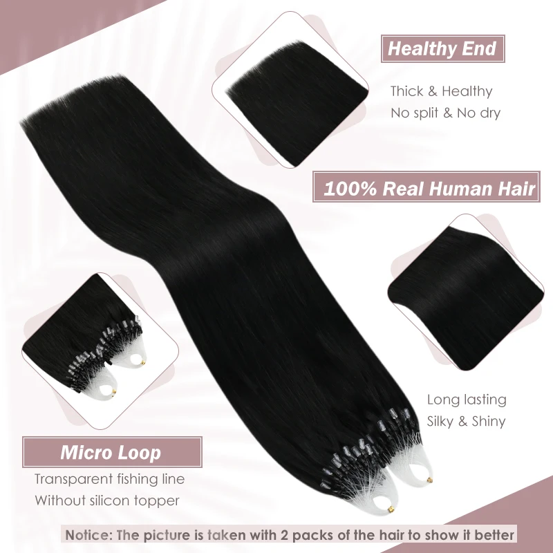 Ugeat Micro Loop Ring Hair Extensions Human Hair 14-24" Pure Color Real Extensions Micro Beads Extension 50g/pack