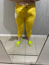 Pantalones harén de algodón para mujer, pantalón vaquero informal combinado con cintura elástica, de talla grande, amarillo y blanco, D321, novedad de verano