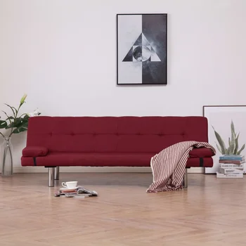 

Sofa bed with 2 pillows wine red polyester sofa