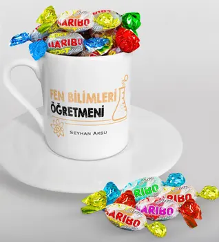 

Personalized the Natural Science Teacher is Turkish coffee Cup and Haribo Candy Gift Set-4