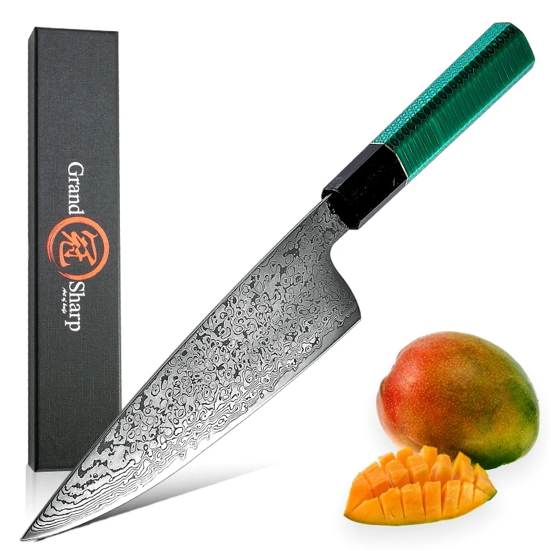 

Кухонные ножи Grandsharp из дамасской стали, 8 дюймов, нож Gyuto, 67 слоев, VG10, японская Дамасская сталь, мясника, инструменты для приготовления пищи, Н...