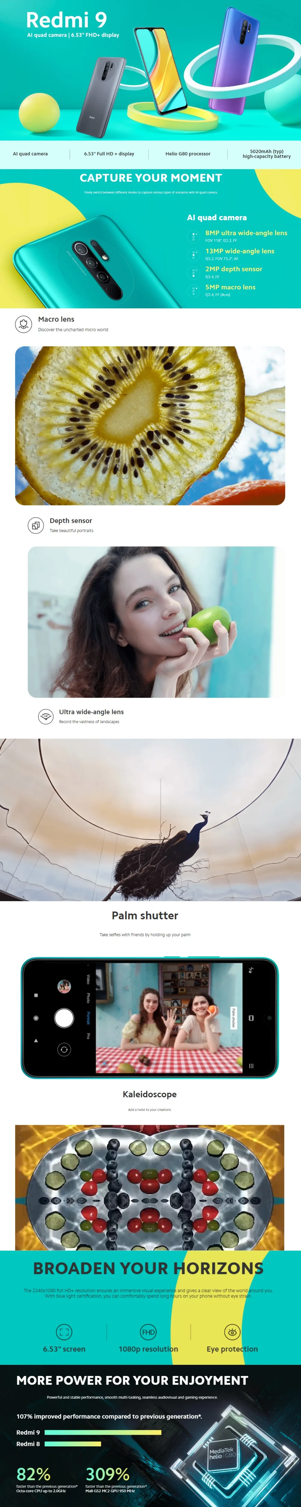 Global Version Xiaomi Redmi 9 32GB ROM 3GB RAM (Brand New / Sealed) redmi9, redmi9 32, Smartphone, mobile, telephone