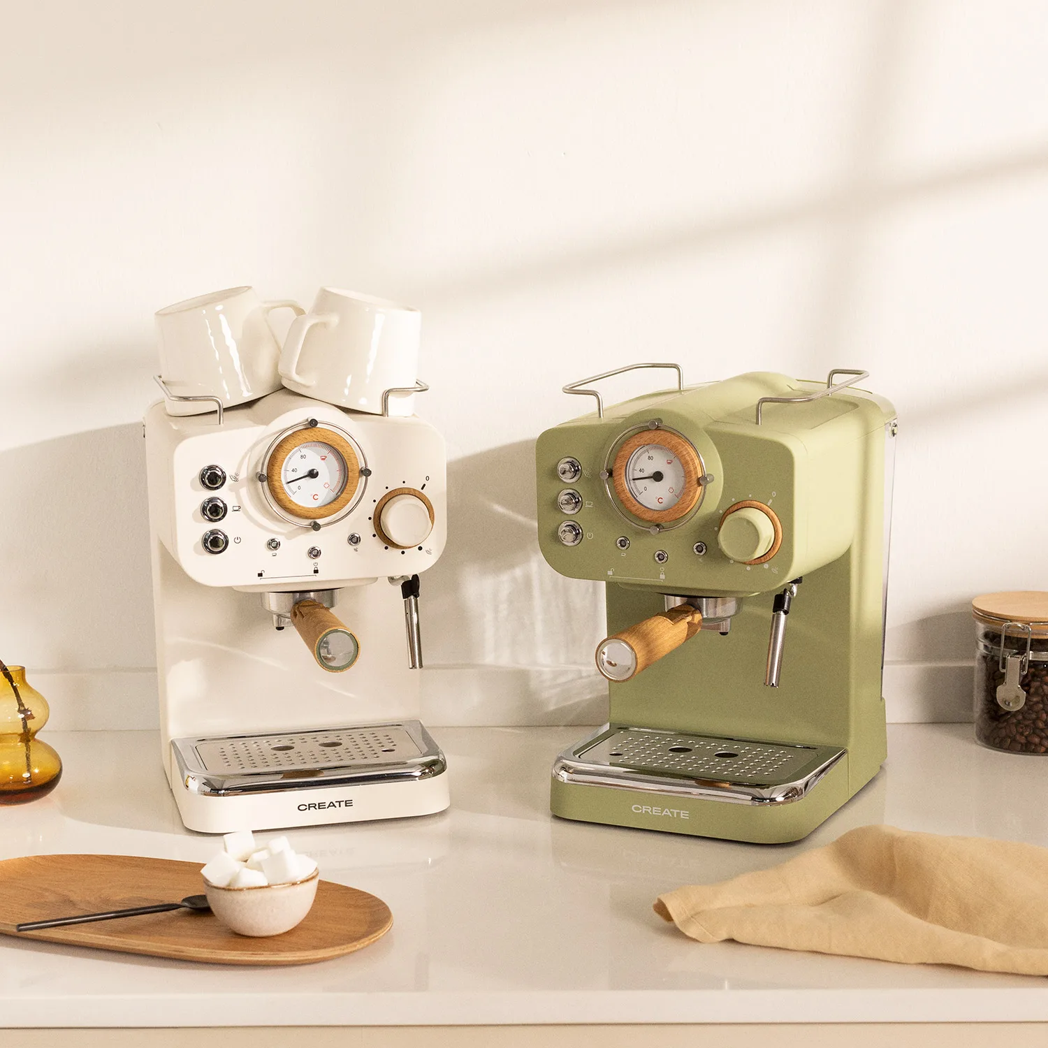 CREATE THERA MATT RETRO Cafetera Express para Espresso y Cappucino, 1100W,  15 Bares, Vaporizador, 1.25l, Café Molido y Monodosis, Con Doble Salida,  Electrica, Cafe Expresso|Máquinas de café| - AliExpress