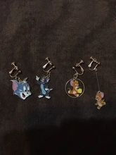 Pendientes con diseño de gato y ratón para mujer, aretes largos y salvajes con Clips para las orejas, joyería sencilla