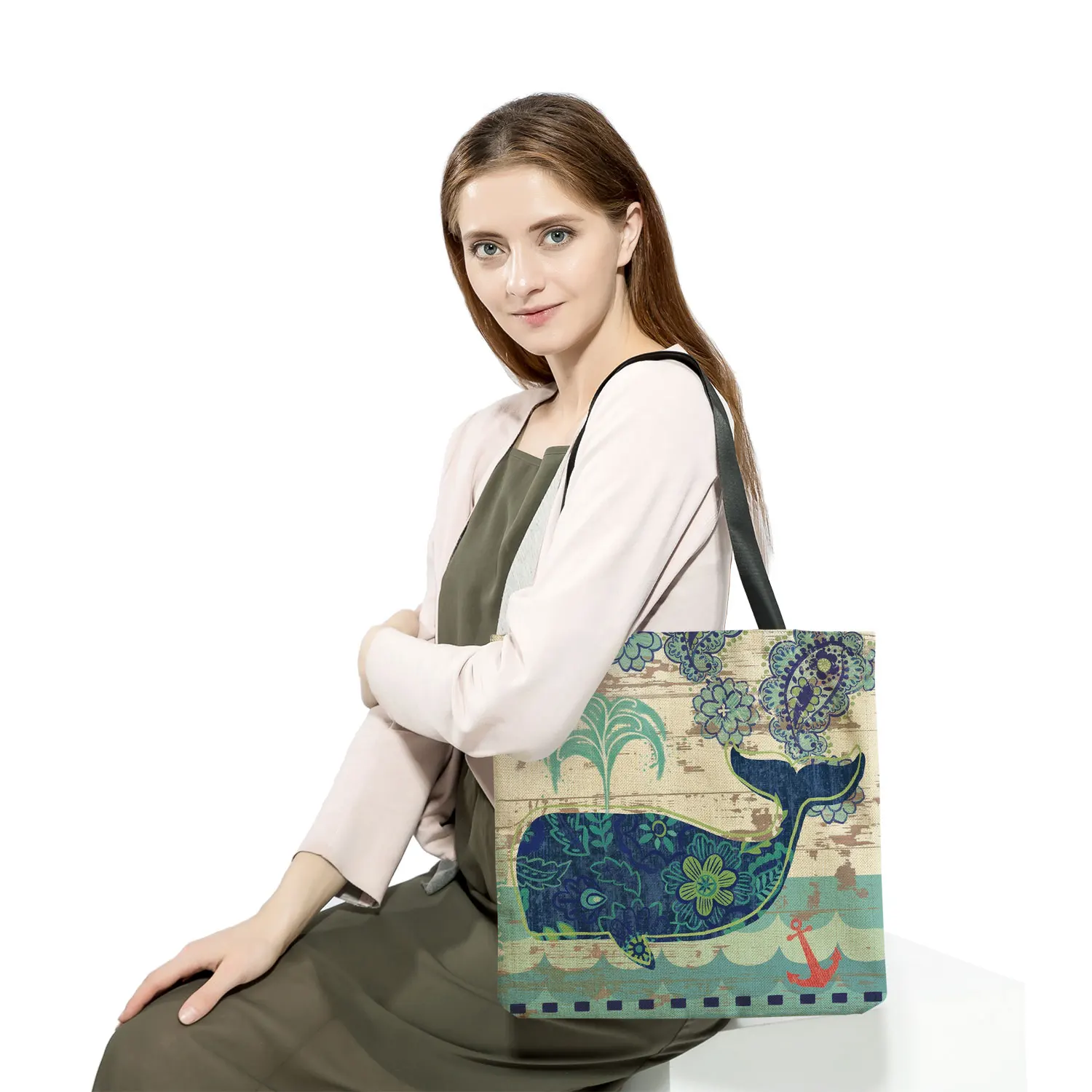 Casual Leisure Totes Bags Women Handbag Marine Animal Sea Turtle Horse Octopus Print Travel Shopping Shoulder Bag for Groceries