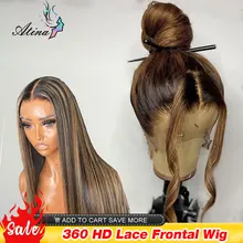 Peluca de cabello humano liso de 13x4 para mujer, postizo de encaje Frontal, color rubio miel, 360 HD, 13x6x2