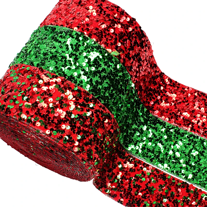 

3 inch 75mm Christmas red green velvet sequin lentejuelas