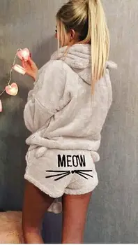 

SIL08993 Women Coral Velvet Suit Two Piece m002 Autumn Winter Pajamas Warm Sleepwear Cute Cat