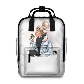 

Female backpack 3D girl with coffee