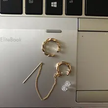 VKME-pendientes coreanos de perlas y cadenas doradas para mujer, aretes con Clip, cadena, borla, mariposa, geometría, 2021