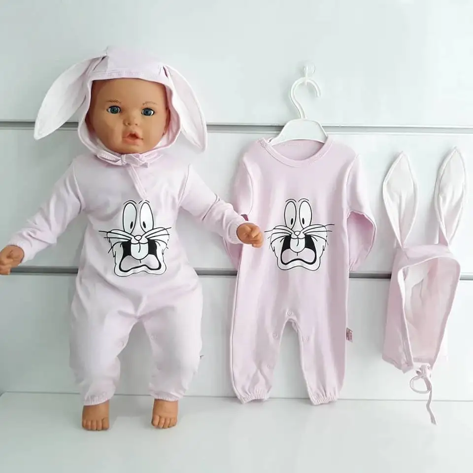 

Rabbit Printed Hat Pink Baby Jumpsuit
