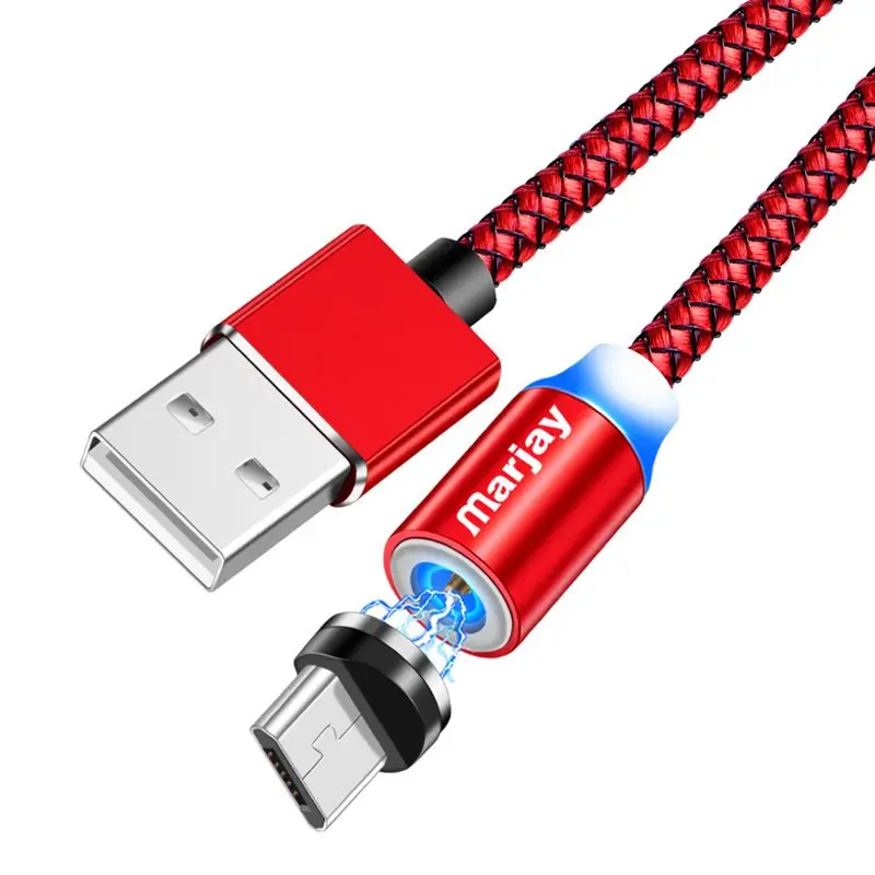 Red Micro Cable Магнитный Micro USB кабель Marjay для быстрой зарядки телефона, USB кабель для Xiaomi Note5, Micro USB зарядное устройство, светодиодный кабель для samsung, USB шнур - Цвет: Red Micro Cable