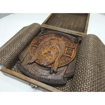 

Carved icon saved нерукотворный, array ash size 19-23 cm