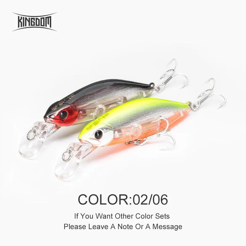 Color 02 06 Kingdom Fishing Приманка Джеркбейт гольян приманка 55 мм 7 г/70 мм 12 г медленно опускающаяся система шума 4 цвета воблеры модель 6504 - Цвет: Color 02 06
