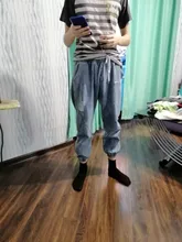 Pantalones vaqueros de moda para hombre, pantalón harén informal, cintura elástica, holgados, lavados, para primavera y otoño, novedad