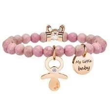 

KIDULT-BRACELET RODONITE PENDANT PACIFIER PVD ROSE' 316L STAINLESS STEEL AND CRYSTAL-COD 731127 special MOMENT