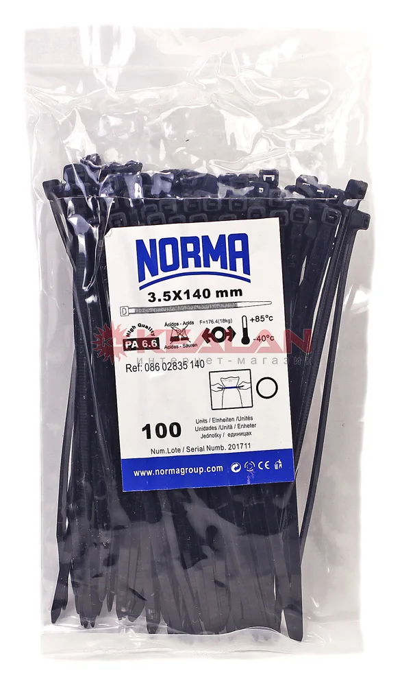 NORMA CH CT 140x3.5 хомут стяжка полиамид 6.6 морозостойкий черный 100 шт.|Кабельные стяжки| |