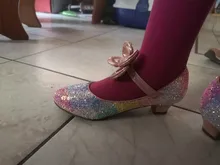 Zapatos de cuero para niñas, calzado de princesa, punta redonda, suela suave, tacón alto, de cristal, individual