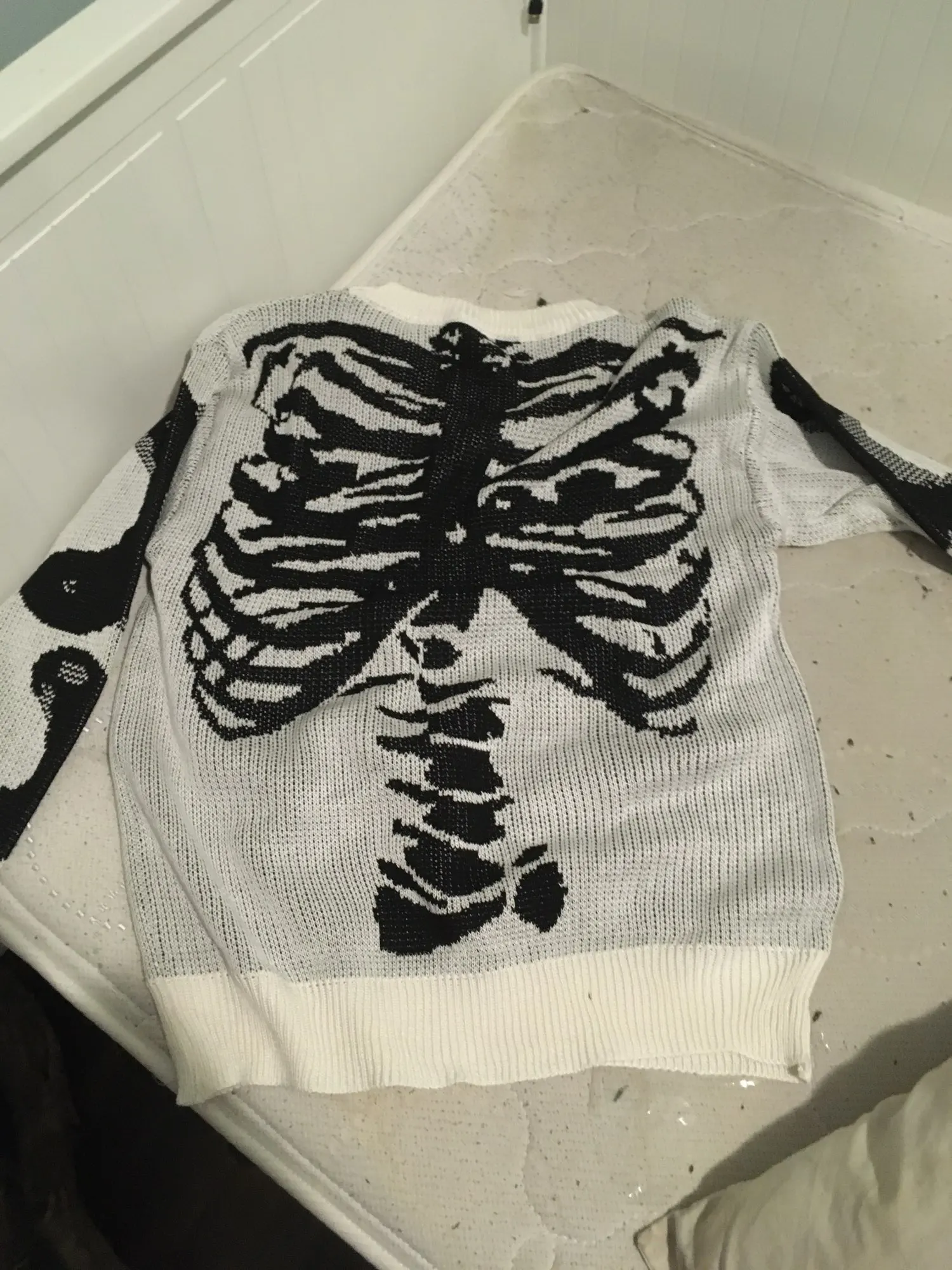 Gothic Punk Sweater with Skeleton Bone Print photo review