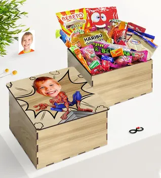 

Tailor-made In Wooden Box Male Child Spider Man Caricature Of Nostalgic Lezzetler Gift Seti-2