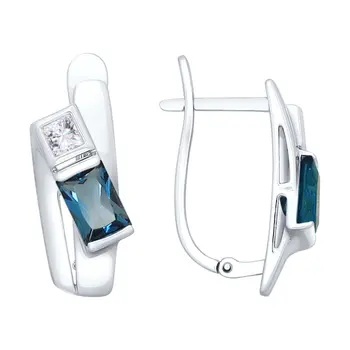 

Sokolov drop earrings with stones in white gold with blue topaz and Swarovski Crystals zirconia, fashion jewelry, 585, women's male, long earrings