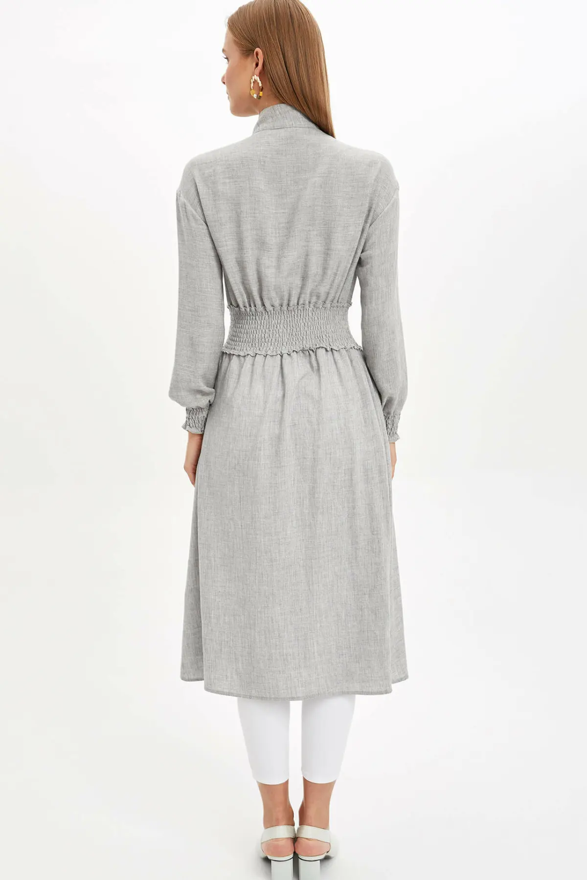 Женская блузка с длинным рукавом DeFacto светло серая на молнии осень тканая Tunic