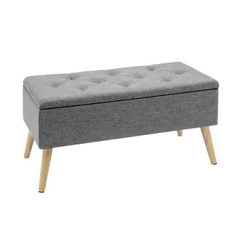 

1PC Linen/Velvet Storage Ottoman Chair Stool Upholstered Footstool Bench Multifunction Pouffe Chair with Hinged Lid