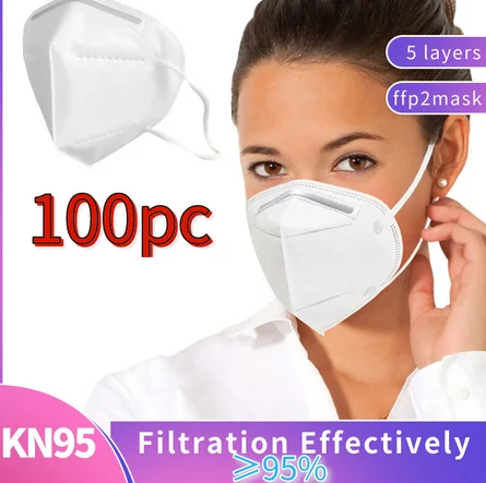 Mascarilla kn95 fpp2 para hombre y mujer, máscara transpirable, ffp2, kn95, 5 capas, ffpp2, 100 Uds.