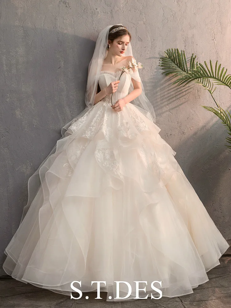 

NEW 2020 St.Des Ivory A-line Off Shoulder Princess Layer Flower Russian Designer Unique Floor-length Wedding Dress Wedding Gown