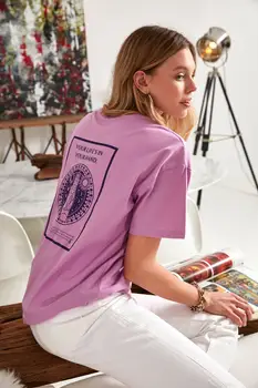 

Trendyol Front and Back Printed Boyfriend Knitted T-Shirt TWOSS20TS1059