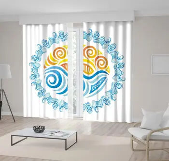 

Curtain Sea and Sun Seascape with Paisley Pattern Classic Motif Creative Fun Artwork Yellow Blue