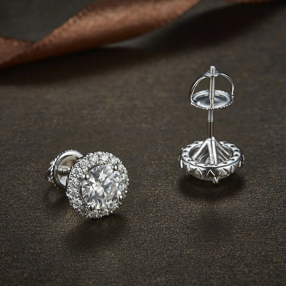 Серьги гвоздики NiceGems из белого золота 585 пробы с круглым муассанитом 14