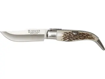 

Joker NC109 classic albaceteña knife with fist in deer asta and leaf 8 cm. Includes case