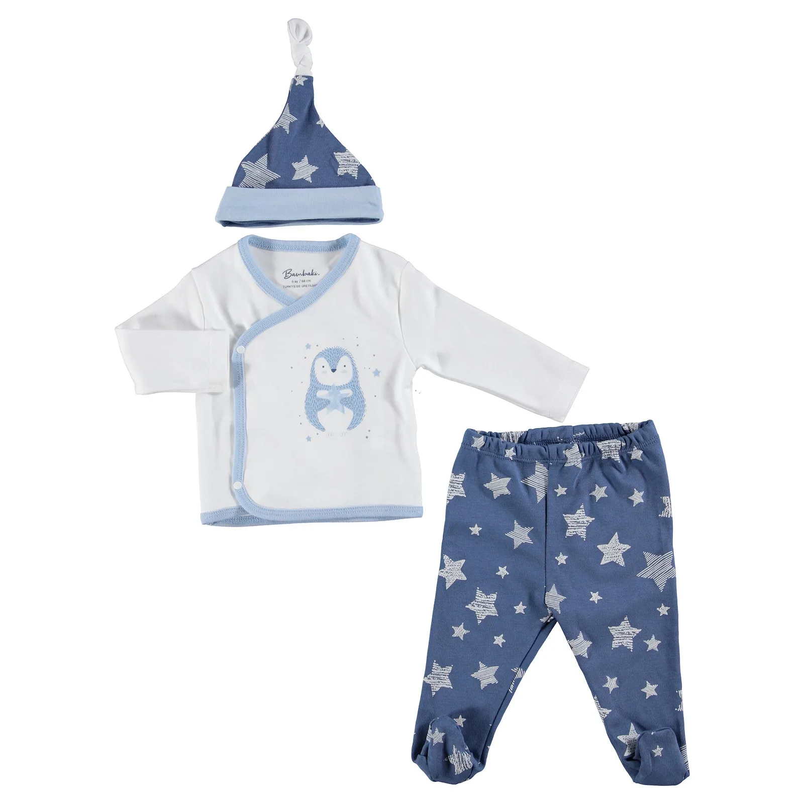 

ebebek Bambaki Star Penguin Baby Boy Bodysuit Hat Footed Pants Set