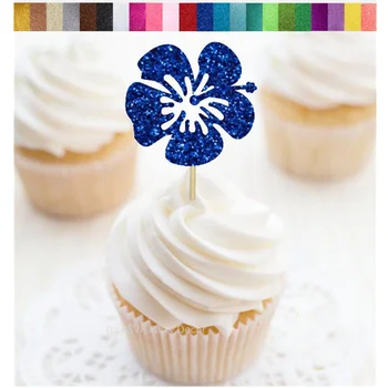 

Custom Hibiscus Flower glitter Cupcake Toppers,Tropical Flower Party Decorations, Hawaiian Theme Party Decor, Birthday Decor