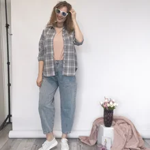 KarSaNy Boyfriend Oversized Shirt Plaid For Women Blouses And Tops Spring Loose Plaid