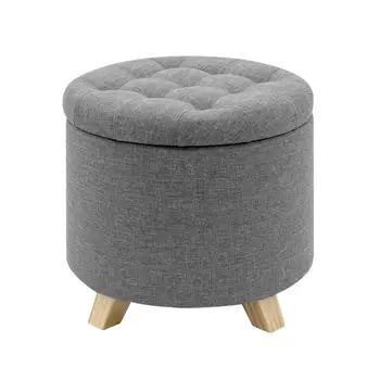 

Multifunction Storage Ottoman Chair Stool Removable Cover Upholstered Footstool Round Linen Pouffe Chair Household Organizer