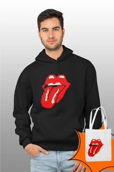 

Angemiel Wear Rolling Stones Pixel Art Black Male Hooded Sweatshirt Bags Kombin