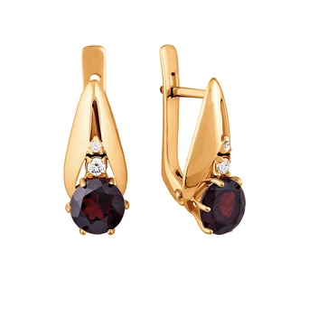 

Gold earrings with cubic zirconia and Garnet sunlight sample 585