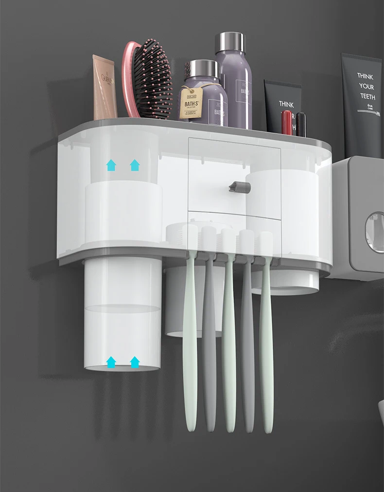 Магнитный держатель для зубной щетки Многофункциональный удобный для хранения пыленепроницаемые аксессуары для ванной комнаты автоматический экономичный диспенсер для зубной пасты